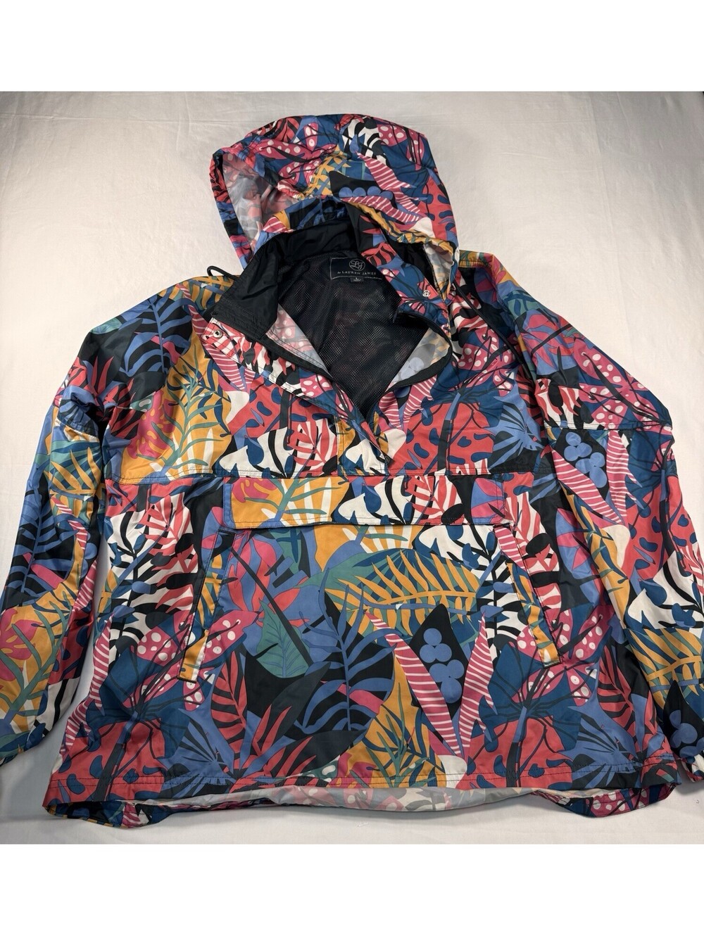 Lauren James Women Sz LRG Rain Jacket Tropical Lightweight Hooded Windbreaker